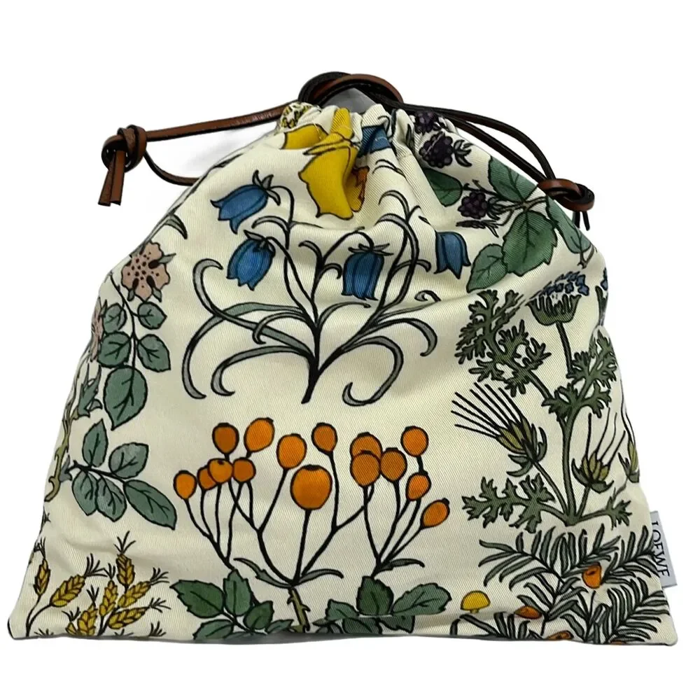 Loewe Drawstring Pouch Cream Green Multi Cotton Leather